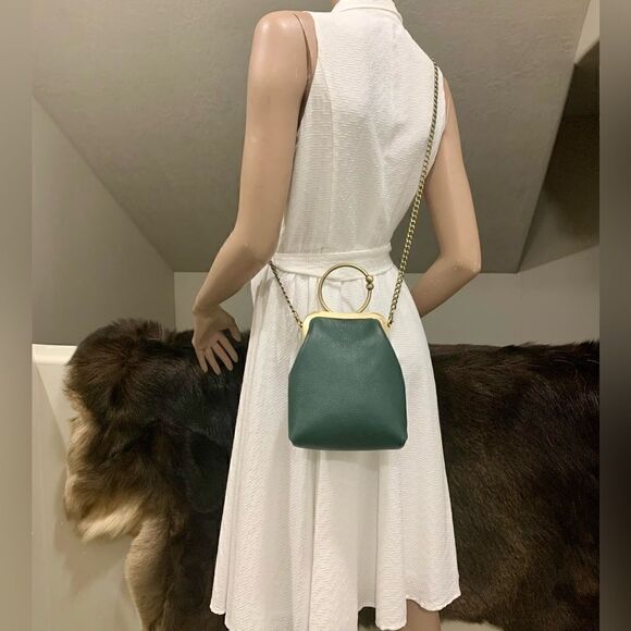 Vintage Oriental Style Genuine Pebble Leather Kiss-lock Wristlet/Crossbody - Picture 10 of 16